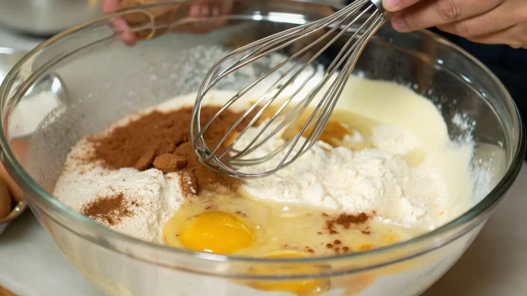 Gluten-Free Bread Pudding You’ll Love Every Bite Of 3 Whisking together ingredients to make the custard mixture for gluten-free bread pudding, including eggs, cinnamon, and flour.