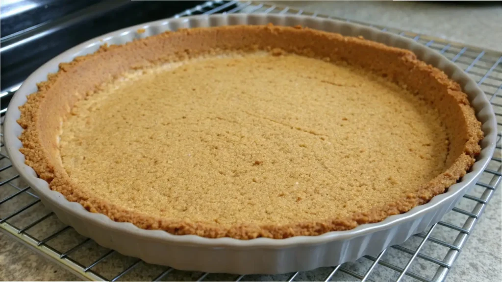 Key Lime Pie Recipe for a Guilty-Pleasure, Ultimate Slice 2 Baked graham cracker crust in a fluted pie dish cooling on a wire rack, evenly golden and firmly set.
