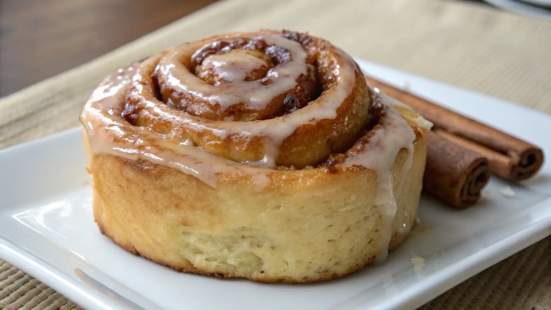 Banana Bread Cinnamon Rolls Easy Homemade Recipe - Soft, Cozy, and Full of Flavor 1 Banana bread cinnamon roll with soft texture and cinnamon glaze on a white plate