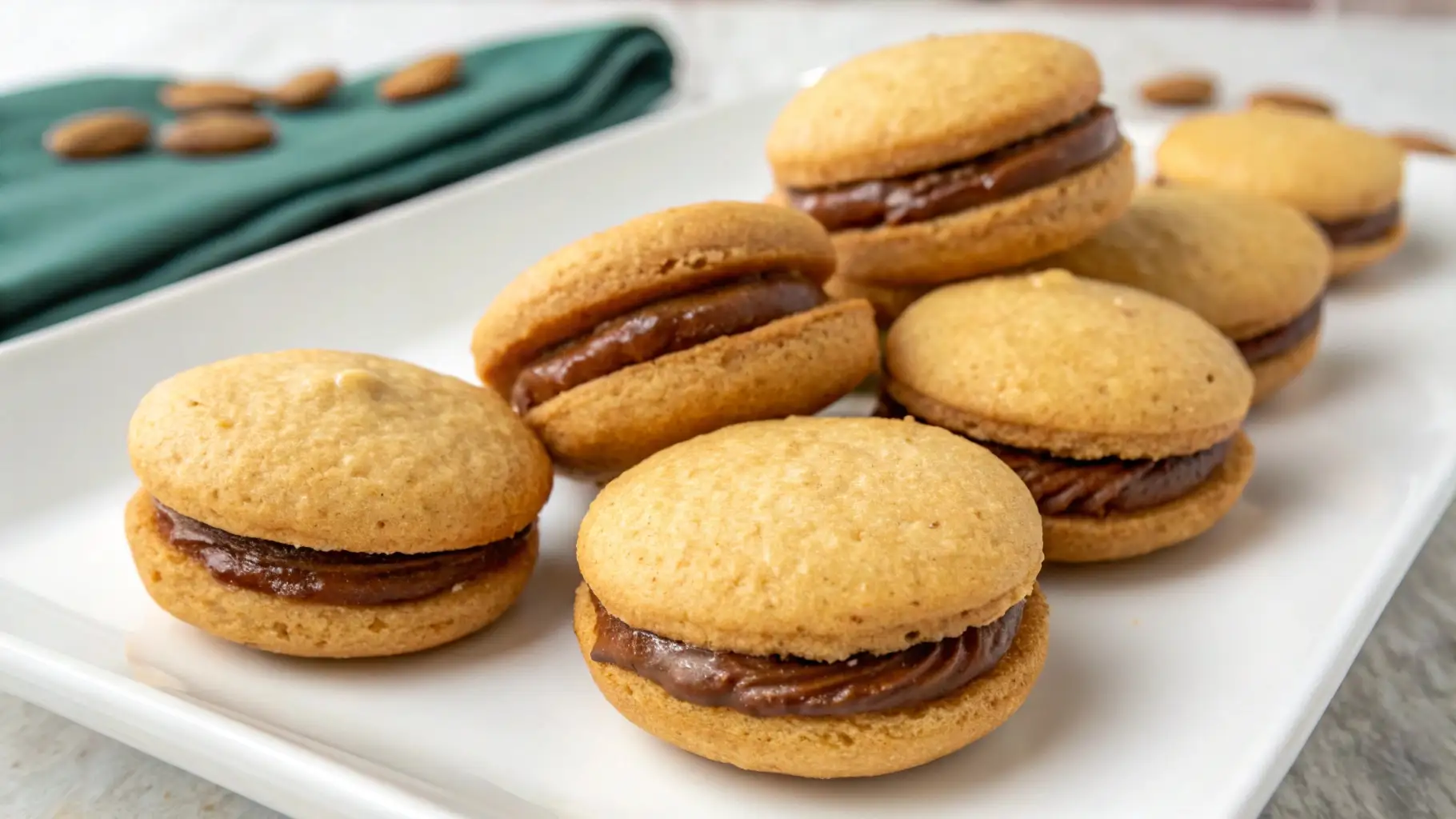 Baci di Dama Italian Hazelnut Sandwich Cookies – Crisp, Buttery, and Chocolate-Filled 1 Baci di Dama Italian hazelnut sandwich cookies filled with chocolate cream on a white platter