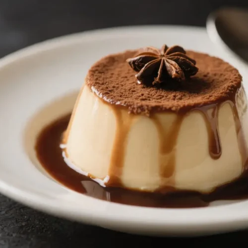Espresso Panna Cotta Creamy Coffee Dessert Recipe - Silky, Simple, And Satisfying 2 Espresso panna cotta topped with cocoa powder and coffee sauce served on a plate as a creamy Italian coffee dessert