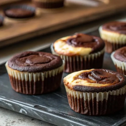 Black Bottom Cupcakes Recipe Rich Chocolate Cream Cheese - Bakery-Style Treat at Home 2 Black bottom cupcakes with chocolate tops and cream cheese centers placed on a white background alongside a fuel pump product listing image.