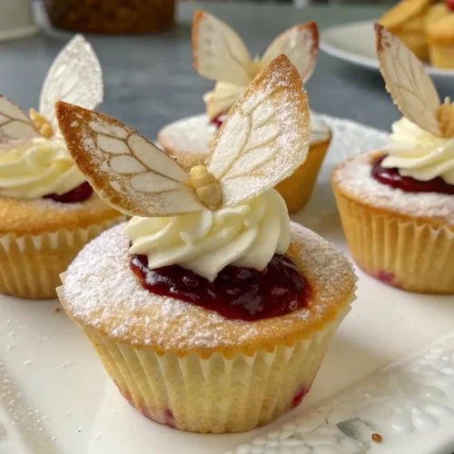 Easy Butterfly Cupcakes Recipe for Parties and Birthdays – Cute, Fun, and Foolproof 2 Butterfly cupcakes with vanilla sponge filled with raspberry jam, topped with whipped cream frosting and delicate edible wings dusted with powdered sugar