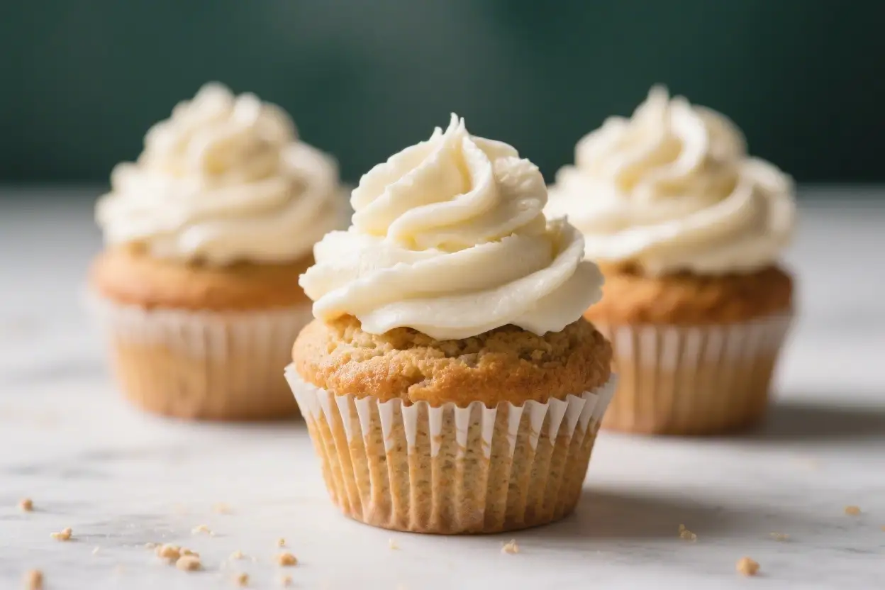 Moist Gluten Free Cupcakes With Creamy Frosting - Tender, Flavorful, and Easy 1 Gluten free vanilla cupcakes with creamy buttercream frosting on a light background